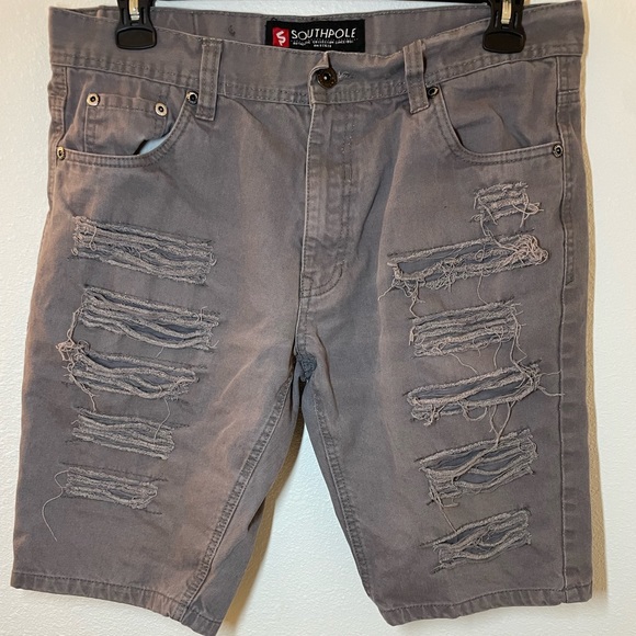 South Pole Other - South Pole Grey Distressed Non-Stretch Denim Jean Shorts Men’s Size 34